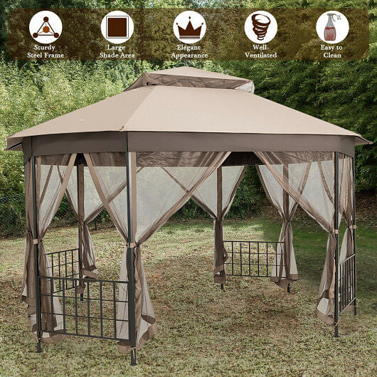 10'x 12' Octagonal Patio Gazebo-Brown