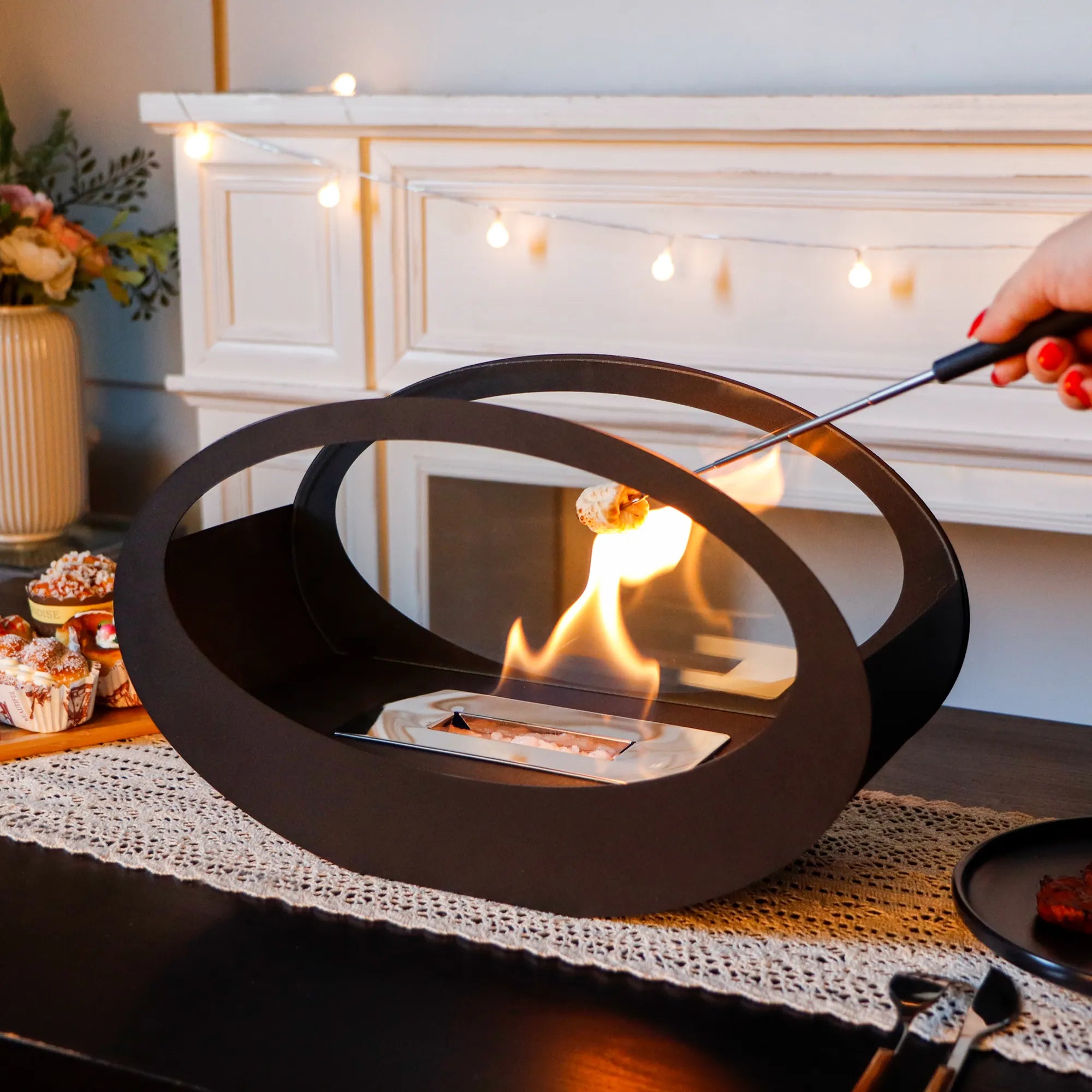 16x9.5"Black Metal Tabletop Fireplace（Currently available in Europe）