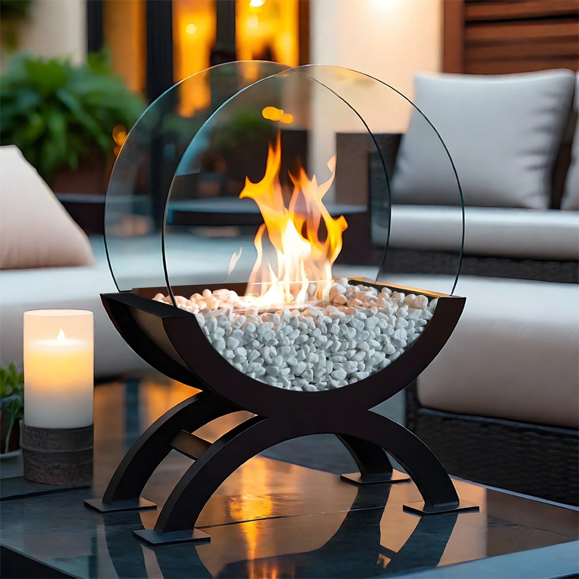 48cm H Portable Round Tabletop Fireplace（Currently available in Europe）